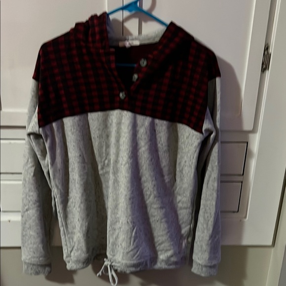 Gray and Red Plaid Kids Hoodie - Picture 1 of 4